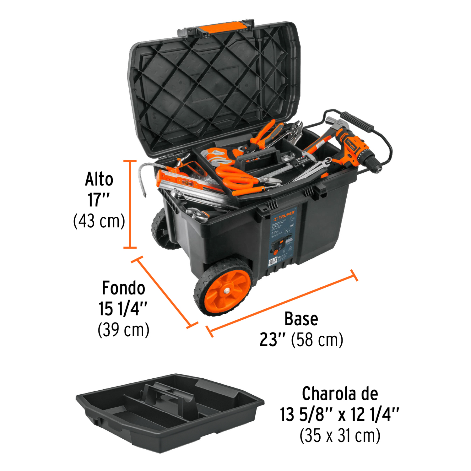 Industriālā plastmasas instrumentu kaste uz riteņiem 57L CHP-23R Truper (CHP-23R)