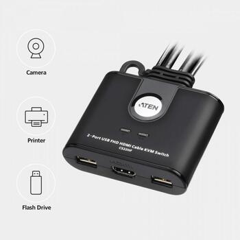 Aten 2-Port USB FHD HDMI KVM переключатель CS22HF-AT, 2 x KVM / USB, DC 5 V, USB питание, пластиковый корпус (CS22HF-AT)