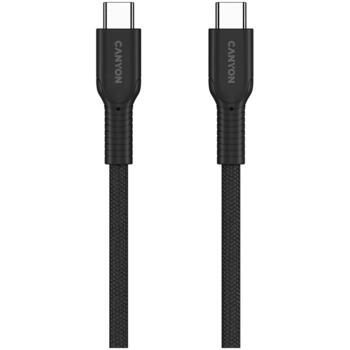 Vads ar USB C līdz USB C savienojumu 60 W ātro uzlādi un krāsainu pītu pārklājumu OnWire 60CL C-C 60W COLOR Braided 1 m Melns CND-CCAP60AB10B CANYON (CND-CCAP60AB10B)