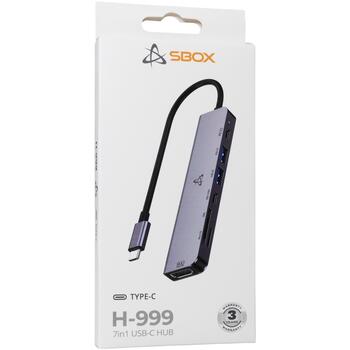 Sbox USB centrmezgls H-999, 7, USB 2.0, USB 3.0, 4K HDMI, 100 W, Power Delivery, 7 porti (H-999)