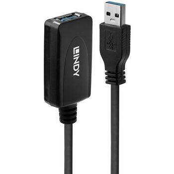 Lindy 43155 USB 3.0 активный удлинитель 5м, 1 x USB, 1 x USB-C, черный / серый (43155)