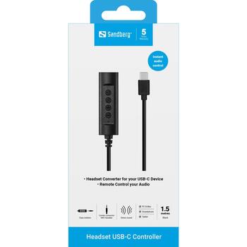 Sandberg Наушники 136-73, USB-C - Combo, 1.5m, Черный, MiniJack 4-pole (female), USB-C (male) (136-73)