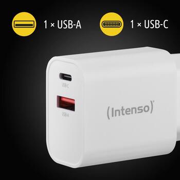 Intenso адаптер питания USB-A/USB-C/7803012, Входное напряжение 100-240 В, Максимальное выходное напряжение 20 В, 2 выхода (7803012)