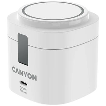 Kompakts bezvadu uzlādes statīvs ar 30 W maksimālo jaudu 65 W lādētāju un 1 m kabeli 4 in 1 Wireless Charging Stand Balts CNS-WCS405W CANYON (CNS-WCS405W)