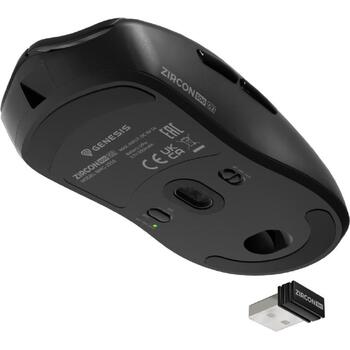 Genesis Zircon 500 G2 NMG-2113, spēļu pele, bezvadu, optiskā, 10000 dpi, 6 pogas, 2.4 GHz, Bluetooth, USB Type-C, melna (NMG-2113)