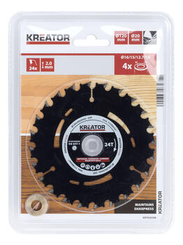 Kreator Ripzāģis KRT020306, 120mm, 20mm, 2mm, 24T, 18°, 1.3mm, 4 reduc.gredzeni (KRT020306)