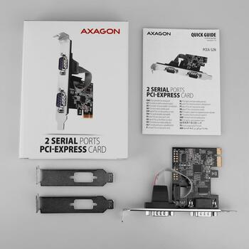 Axagon Адаптер PCEA-S2N 2x RS-232 250 кBd PCIe 5 Gbit/s, XON/XOFF, 256 B FIFO, черный, CE, RoHS (PCEA-S2N)