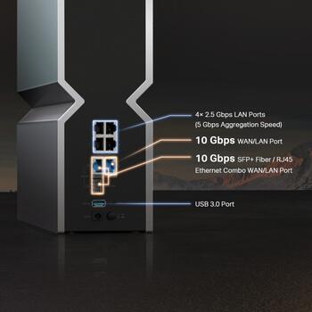 TP-Link Archer BE800 Wi-Fi 7 Tri-Band маршрутизатор BE19000 19000 Mbps Mesh USB 3.0 4×2.5GbE 2×10GbE Черный (ARCHER BE800)