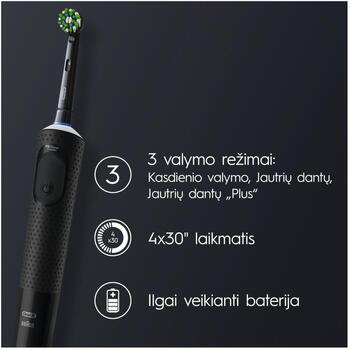 Oral-B elektriskā zobu birste D103 Vitality PRO Black, 1 galviņa, 3 režīmi, 7600 kustības minūtē, uzlādējama, NiMH akumulators (D103 Vitality PRO Black)