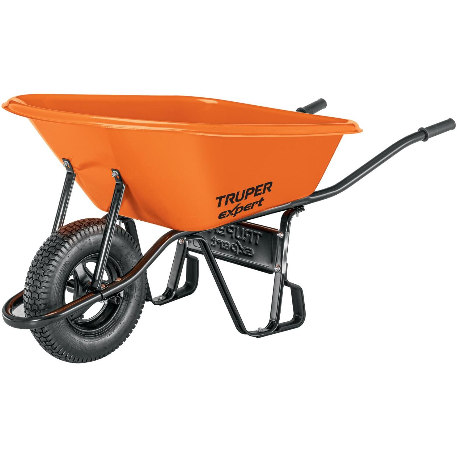 Truper Тачка CAT-60PLX, 100 л, 750 кг, 1 колесо, HDPE, оранжевая, пневматическая шина, устойчива к УФ, химикатам, легкая (CAT-60PLX)