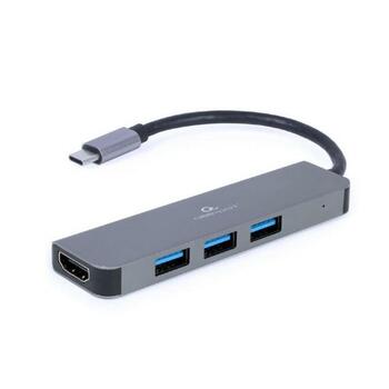 Gembird USB adapteris Type C uz HDMI/USB 3.2, 1 HDMI ports, 3 USB 3.2 porti, 5 Gbps, Plug & Play (A-CM-COMBO2-01)