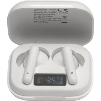Denver Беспроводные наушники TWE-38 111191120210, 48г, Белый, Bluetooth 5.0, 4ч времени работы, Встроенный микрофон (111191120210)