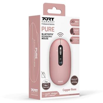 Port Connect PURE MAC 910503, bezvadu optiskā pele, Bluetooth, 1000/1600/2400/3200 DPI, 5 pogas, klusa skaņa, rozā (910503)
