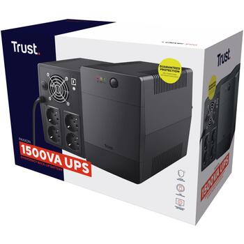 Trust UPS 23505 1500VA, 900 W, 4 AC выхода, USB Type-B, AVR, черный, защита от перенапряжения, технология аккумулятора: VRLA (23505)