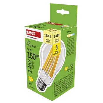 Emos LED лампа FILAMENT A70 ZF5D82, 18 W, 230 V, 2452 lm, 2700 K, E27, 360°, 8 чипов, класс D (ZF5D82)