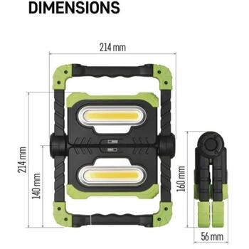 Emos COB LED перезаряжаемая рабочая лампа P4536, 2000 лм, 8000 мАч, 5 режимов, 2× COB LED, 360° поворот, USB-C (P4536)