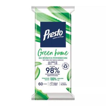 Presto Green Home mitrās salvetes dažādām virsmām 60 gab., 2212125605, alvejas smarža, 98% dabīgas izcelsmes (2212125605)