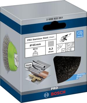 Metāla suka leņķa slīpmaš D 65 mm, 1 gab.,nerūs.tēr, Mazām leņķa slīpmašīnām PRO STAINLESS STEEL CLEAN STIEPĻU SUKA, 2608622061, BOSCH (2608622061)