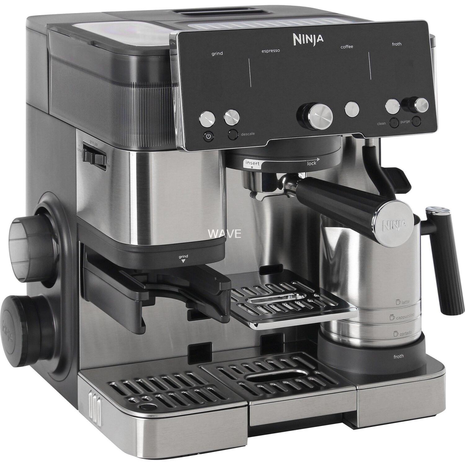 Ninja Espresso кофемашина ES501EU, 1750 Вт, 2 л, 9 бар, 250 г, полуавтоматическая, встроенная кофемолка, капучинатор (ES501EU)
