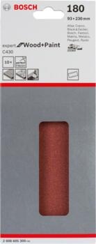 Slīppapīrs,kokam,perf. 93x230,K180,10gab., Orbitālajām slīpmašīnām C430 EXPERT FOR WOOD AND PAINT, 2608605300, BOSCH (2608605300)