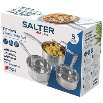 Salter Набор сковород BW06734EU7, 16см/18см/20см, нержавеющая сталь, крышки 3, электрическая/газовая/индукционная (BW06734EU7)