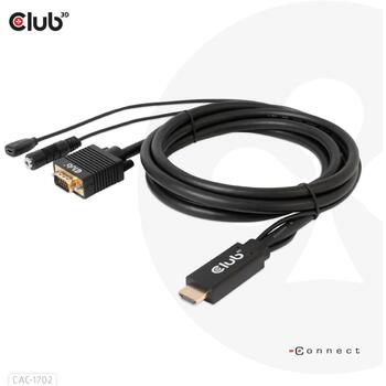 Club3D Видео кабель HDMI на VGA CAC-1712 2м 28AWG, VGA (D-Sub) + 3.5mm, HDMI + Micro-USB, 1920 x 1080 (CAC-1712)