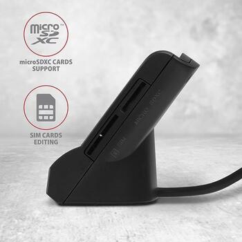 Axagon Считыватель смарт-карт CRE-SM2, USB 2.0, кабель 1.3 м, поддерживает SIM, microSD, SD карты, черный (CRE-SM2)