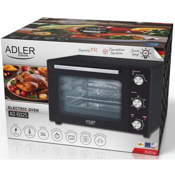 Adler Электрическая духовка AD 6025, 35L, 1500W, Черная, Конвекция, Вертел, Таймер 60 мин (AD 6025)