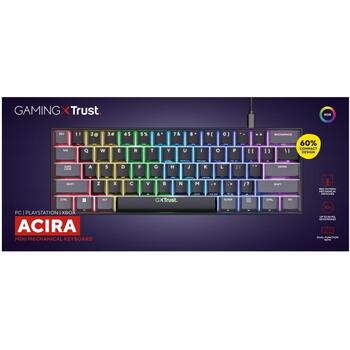 Trust Клавиатура GXT 867 ACIRA 60% 1.8 м USB Механическая QWERTY 61 клавиша RGB подсветка, черная (24882)