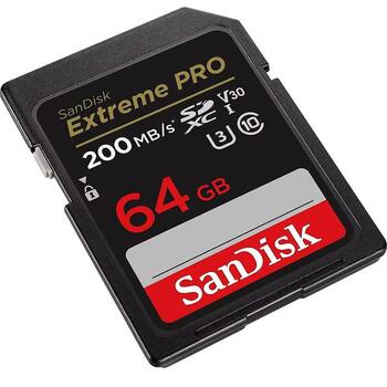 Sandisk Extreme PRO карта памяти SDSDXXU-064G-GN4IN, 64GB, SDXC, UHS-I, U3, V30, Class 10, 200MB/s чтение, 90MB/s запись (SDSDXXU-064G-GN4IN)