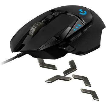 Logitech G502 HERO, optiskā pele, 910-005471, 25600DPI, 11 pogas, RGB apgaismojums, regulējams svars (910-005471)