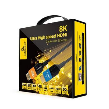 Gembird HDMI кабель CC-HDMI8K-AOC-30M, 30м, 48Гбит/с, 8K, AOC, 2xМуж., Черный, AOC серия (CC-HDMI8K-AOC-30M)