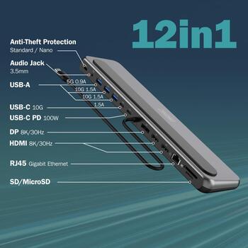 Digitus USB-C 8K док-станция DA-70919, 1x Ethernet, 2x HDMI, 1x USB-C, 3x USB-A, 100W PD (DA-70919)