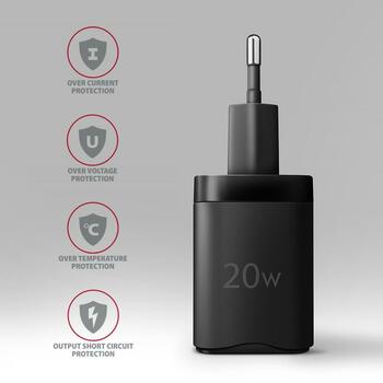 Axagon зарядное устройство ACU-PD20 20W, 1x USB-C, черное, быстрая зарядка, защита от: перенапряжения, перегрева, перегрузки (ACU-PD20)