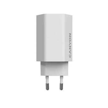 Kompakts sienas lādētājs ar GaN tehnoloģiju 65 W kopējo jaudu 2×PD un 1×QC ātrās uzlādes portiem HEXAGON 65 GaN 65W EU Balts CND-CHAHEX65W CANYON (CND-CHAHEX65W)