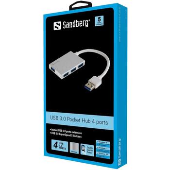 Sandberg USB 3.0 centrmezgls 133-88, 4 porti, 5000 Mbit/s, RoHS, alumīnijs (133-88)