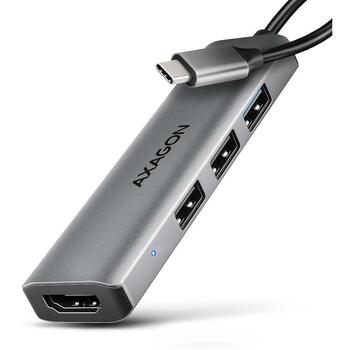 Axagon USB centrmezgls HMC-H3A 3x USB-A 480Mbps, 1x USB-A 5Gbps, 1x HDMI, 4K/30Hz, strāvas kabelis 0.15m (HMC-H3A)