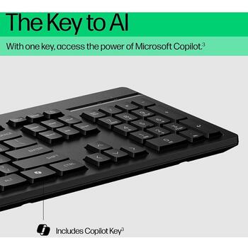 HP 225 проводной комплект мыши и клавиатуры AX2Y7AA#ACB, 1200 DPI, 1.8 м, USB, полноразмерная, черный, оптическая мышь, 3 кнопки (AX2Y7AA#ACB)