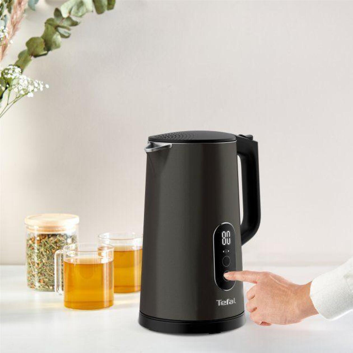 Tefal Цифровой чайник KI831E10, 1,7 л, 1800 Вт, черный, нержавеющая сталь, 360° поворотная база, автоматическое отключение (KI831E)