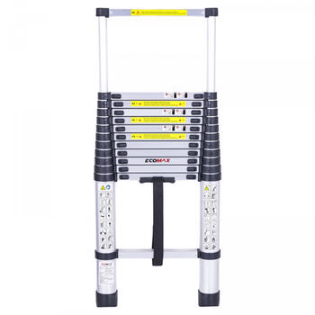 Ecomax Teleskopiskās kāpnes EML0101 EMX, 3,8m, 150kg, 50cm, alumīnija, pretslīdes pakāpieni, rokturis, EN131 (EML0101&EMX)