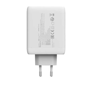 Kompakts sienas lādētājs ar GaN tehnoloģiju 100 W kopējo jaudu 3×PD un 1×QC ātrās uzlādes portu CU100ACC EU Balts CNS-CUW100ACC CANYON (CNS-CUW100ACC)