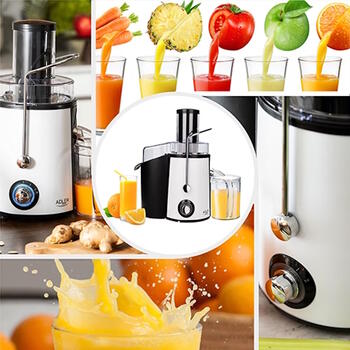 Centrbēdzes sulu spiede 1000 W ar 2 ātrumiem AD 4128 1000 W 2 ātrumi 75 mm barošanas atvere 1 L sulu trauks 2 L biezumu tvertne Melna/Balta Adler (AD 4128)