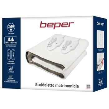 Beper Электрическое одеяло P203TFO111, 160x140см, 2x60Вт, 2 температурных режима, защита от перегрева, стирка 30°C (P203TFO111)