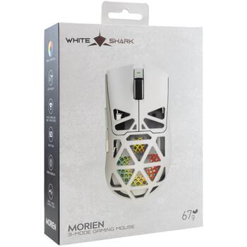 White Shark MORIEN WGM-5025 MORIEN-W, игровая мышь, 6 кнопок, 6200-12000 DPI, 1000 Гц, 2.4 ГГц/BT/провод, RGB, 400 мАч, 67 г (MORIEN-W)