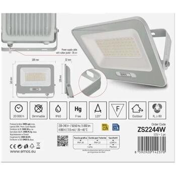 Emos LED-прожектор GLARO ZS2244W, 50 W, 5000 lm, IP65, нейтральный белый, алюминий, 120°, 20 000 ч (ZS2244W)