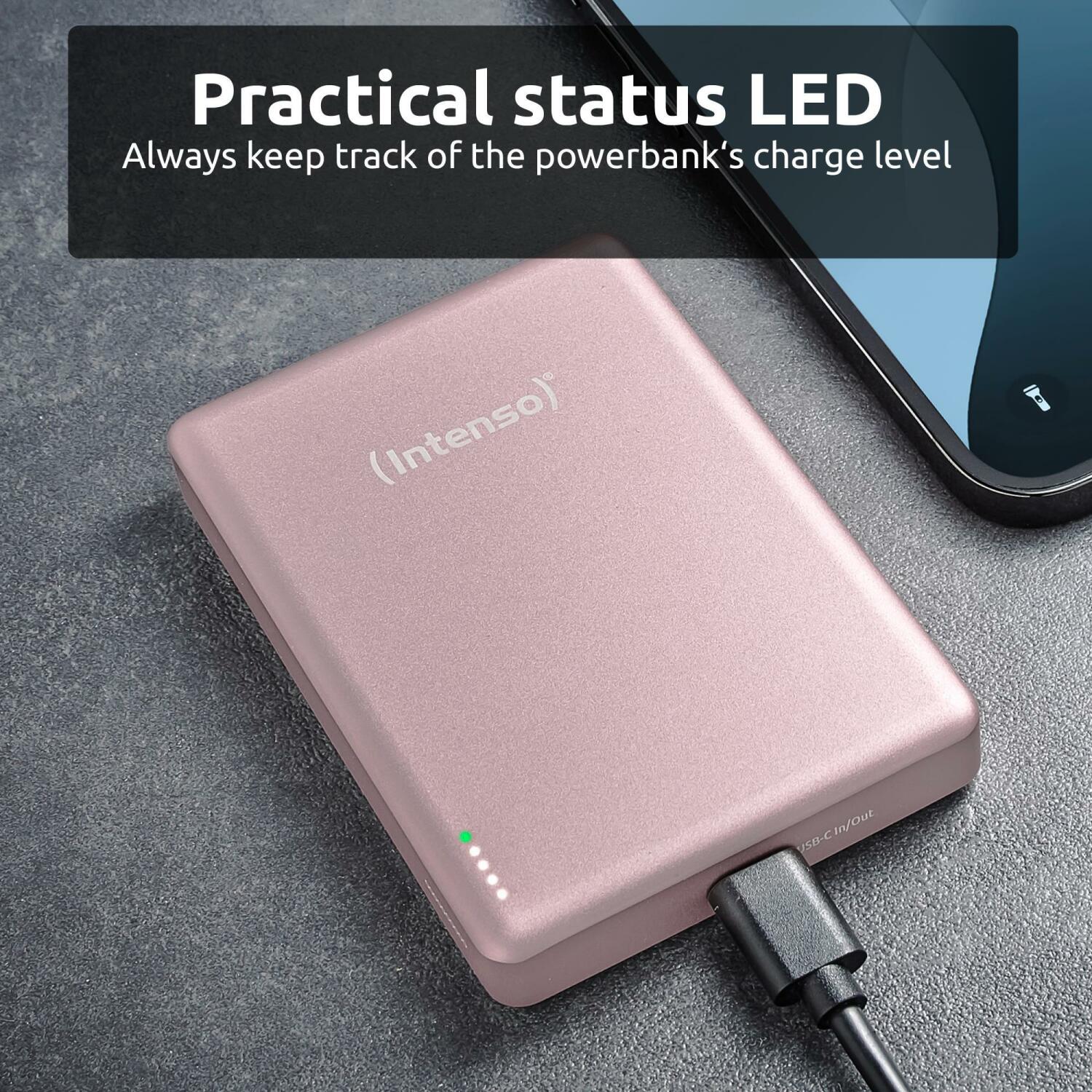 Intenso Power Bank 7344033 10000 мАч, 15 Вт беспроводная зарядка, 20 Вт USB-C PD, совместим с MagSafe, розовый (7344033)