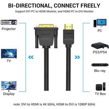 Vention HDMI uz DVI kabelis ABFBJ, 5m, melns, 4K HD, pret traucējumiem, divvirzienu, bez aizkaves (ABFBJ)