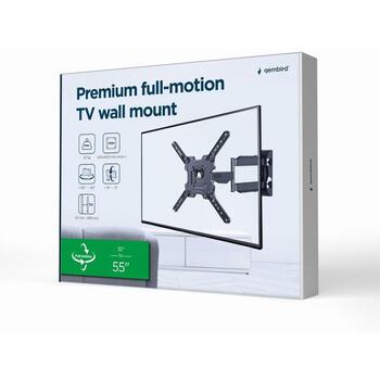 Gembird televizora stiprinājums WM-55ST-01, atbalsta 32-55 collu, VESA 100x100-400x400 mm, 32 kg, 180° pagrieziens, 12° slīpums (WM-55ST-01)