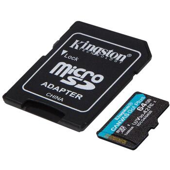 Kingston Карта SDCG4/64GB, 64 ГБ, 200 МБ/с, A2, U3, V30, SD адаптер в комплекте (SDCG4/64GB)