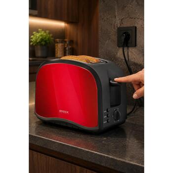 Brock BT 1002 RD tosteris, 800W, 2 maizītes, sarkans, nerūsējošais tērauds, 6 līmeņi, atkausēšana, uzsildīšana (BT 1002 RD)